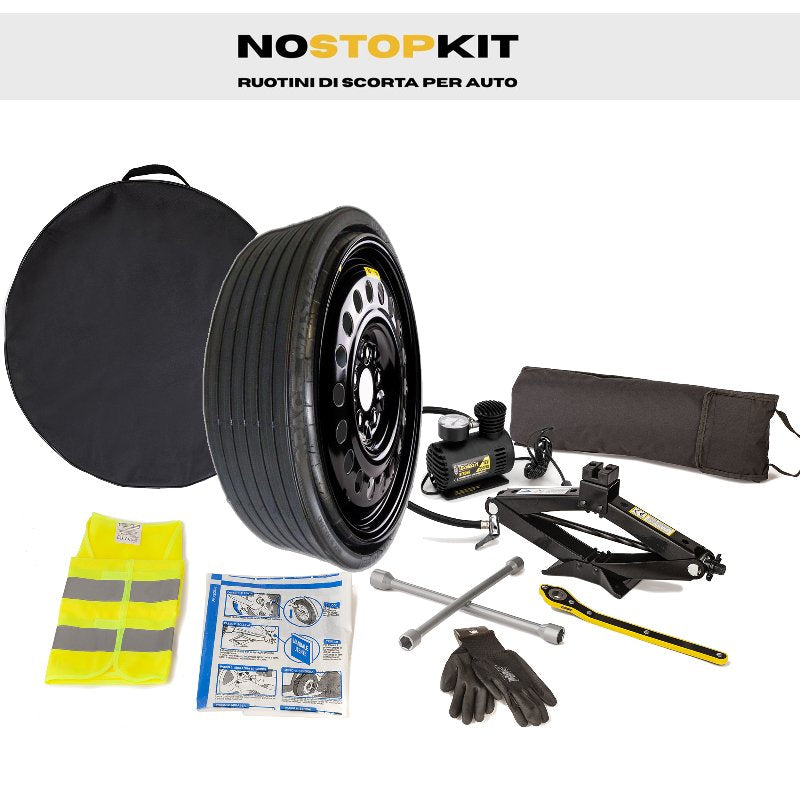 Kit Ruotino di Scorta in Ferro 195/55R18 5x112 con Cric Chiave Sacca - NSKF768