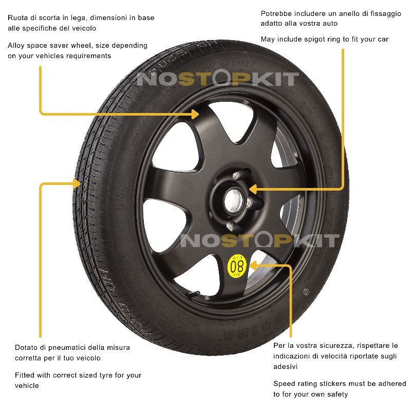 Kit Ruotino di Scorta in Lega 145/80R18 5x112 con Cric Chiave Sacca - NSKL377